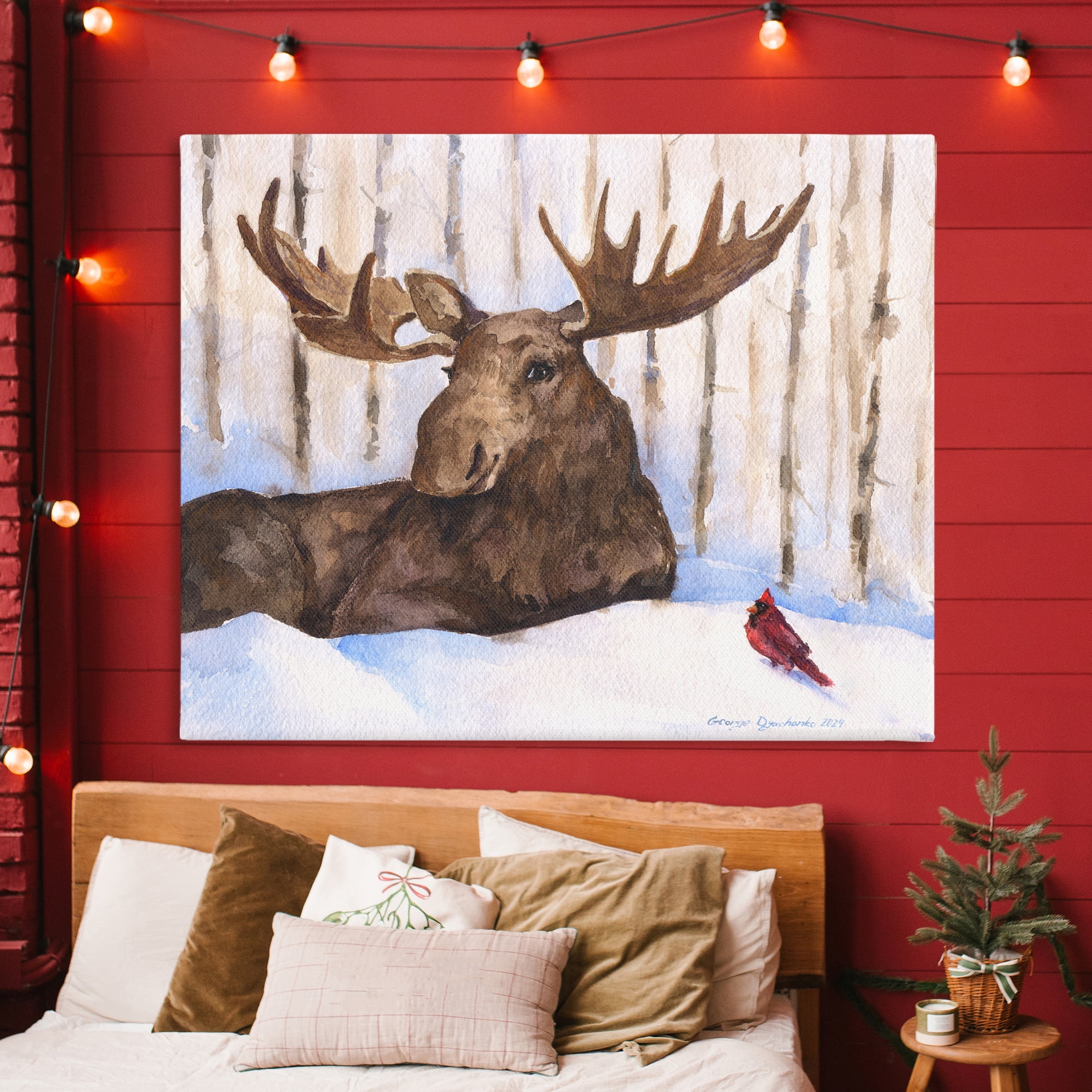 Stupell Industries Moose & Red Cardinal Canvas Wall Art, design by George Dyachenko