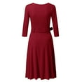 thumbnail image 5 of Baberdicy Casual Dress Women Fashion Round Neck Solid Three Quarter Sleeve Dress Party Dress Sundress Red L2, 5 of 8