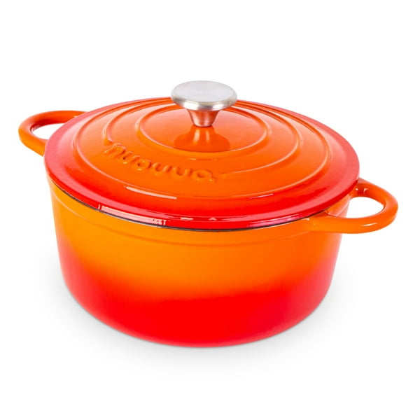 Cast Iron Pot with Lid - Non-Stick Ovenproof Enamelled Casserole Pot, Oven Safe up to 500 F - Sturdy Dutch Oven Cookware - Orange, 5-Quart, 24cm - by Nuovva