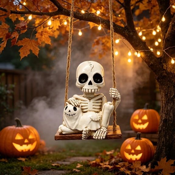 Swing Skeleton Ornament Halloween Decoration Cute Spooky Resin Decoration for Home Porch Tree Hanging Halloween Party Fall Festival Decorations