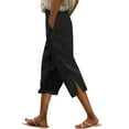 thumbnail image 5 of Linen Shorts for Women Casual High Waist Knee Length Bermuda Shorts Summer Lightweight Beach Pants with Side Buttons Black S, 5 of 5