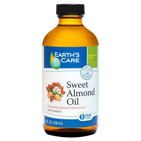 Aceite de almendras dulces Earths Care - Aceite de almendras prensado con expulsor para piel y cabello Botella de vidrio 8 FL. ONZ.
