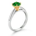thumbnail image 3 of Gem Stone King 925 Sterling Silver with 10K Yellow Gold Green Created Emerald Solitaire Engagement Ring for Women (1.00 Cttw, Gemstone May Birthstone, Round 6MM, Available in Size 5, 6, 7, 8, 9), 3 of 4