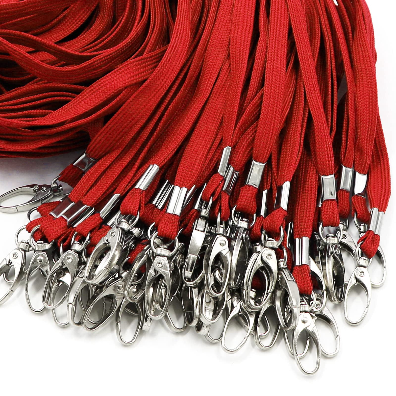 100 Pack Lanyards Bulk Lanyard For Office Id Badges Flat With Badge Clip Swivel Hook (100  Red)