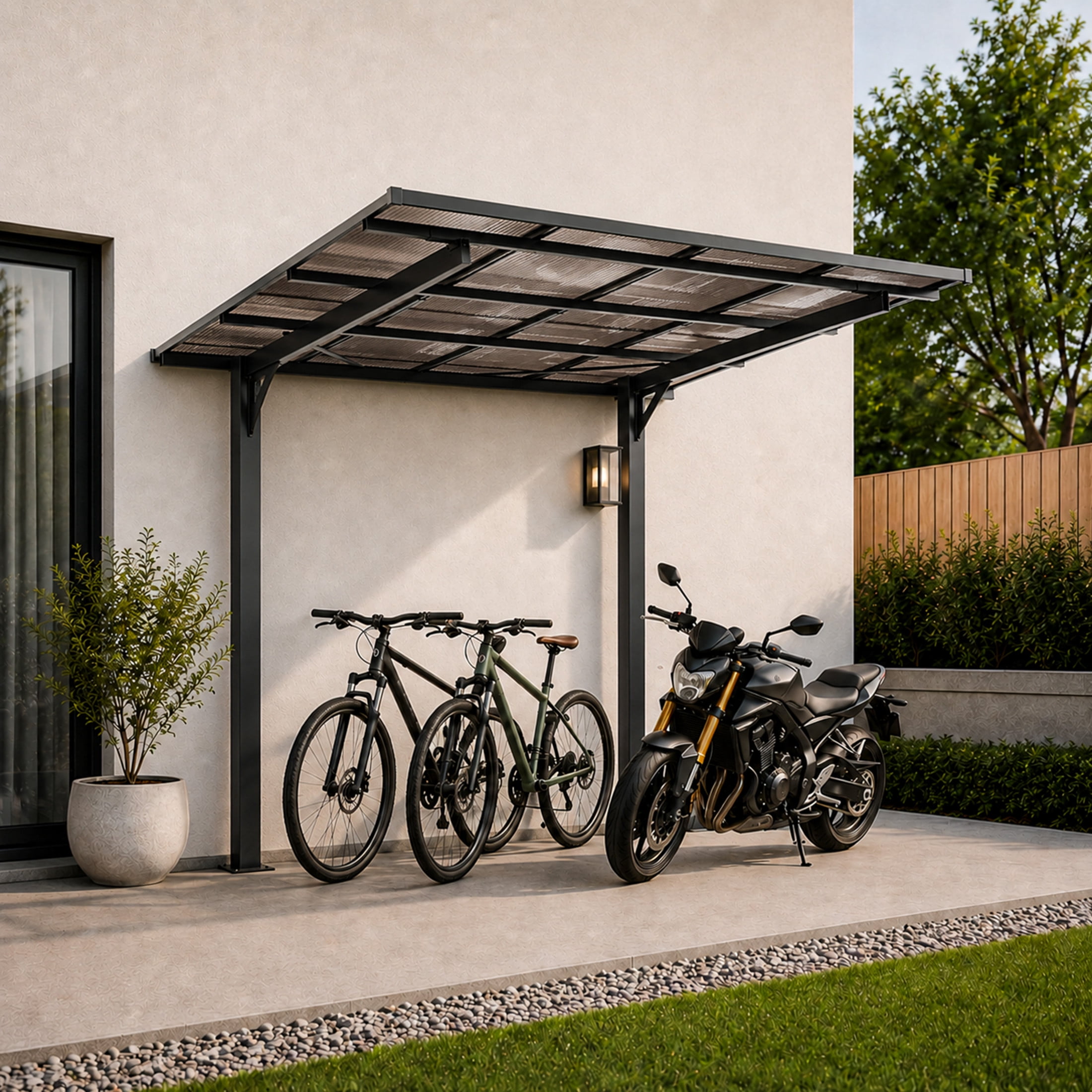 Noble House 8x8 FT Galvanized Steel Carport Awning, Sloped PC Roof Outdoor Utility Shelter & Grill Canopy, Black