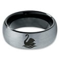 thumbnail image 2 of Tungsten Swan Bird Anatidae Cygnus Swimming Band Ring 8mm Men Women Comfort Fit Black Dome Brushed Gray Polished, 2 of 4