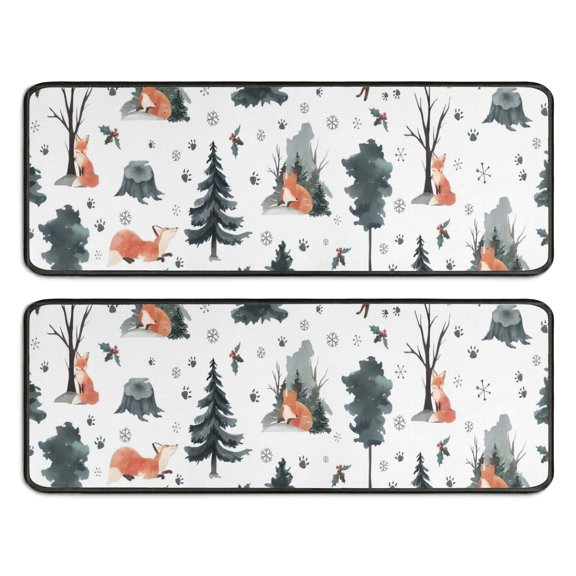 Kitchen Rugs Sets Of 2,Multicolor Christmas Forest Pattern Anti Fatigue Kitchen Mat Rugs Non Slip Washable,Decorative Kitchen Floor Mats for Kitchen,Sink,Laundry,17"x47" 17"x47"