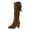 Brown, variant on Women Western Knee High Boots Block Heel Cowboy Boots Pointed Toe Pull on Cowgirl Boots