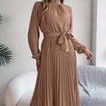 thumbnail image 4 of Women Spring Boho Maxi Dress 2024 Long Sleeve V Neck Swiss Dot Smocked Tie Waist A-Line Ruffle Casual Tiered Chiffon Flowy Long Dress, 4 of 8
