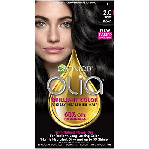 Garnier Olia Ammonia Free Permanent Hair Color, 100 Percent Gray Coverage (Packaging May Vary), 2.0 Soft Black Hair Dye, 1 Kit