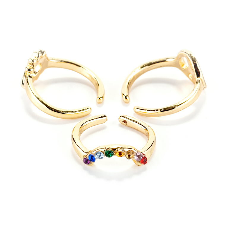 Claire's Womens Gold Sun Peace Sign Rainbow Toe Rings Set