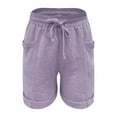 thumbnail image 6 of QATAINLAV Casual Linen Beach Shorts for Women Solid Color Gauze Straight Legs Short Pants Loose Fit Lounge Shorts with Pockets Purple XXL Summer Savings, 6 of 8