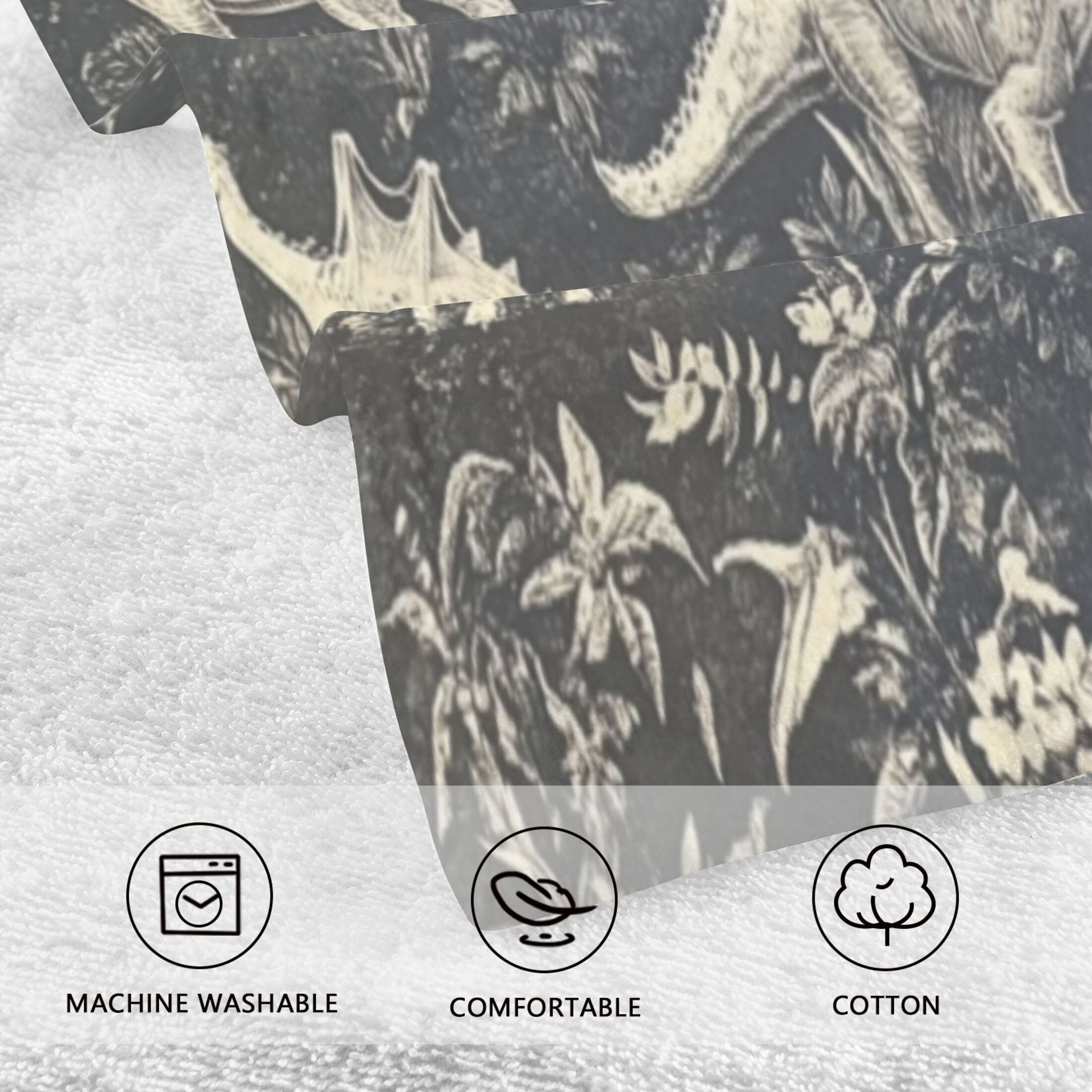 Cotton Towel Two-Piece 16x28 Inch One Sizex2 Face Towel Set Towel Set Cotton Hand Bath Towel Bathroom Beach Black and White Dinosaur