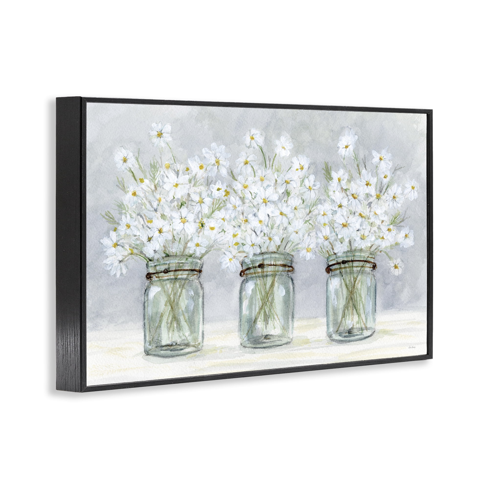 Stupell Industries Daisies In Jars Botanical & Floral Painting Black Framed Art Print Wall Art, 24 x 16