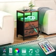thumbnail image 5 of Nightstand with Charging Station, Small Night Stand Fabric Drawers and Storage Shelf for Bedrooms, Nightstands Spaces, Bedside Table USB Ports & Outlets, Brown, 5 of 9