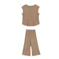 thumbnail image 5 of Girls’ Clothing Sets Sleeveless Bow Crop Top Wide Leg Pants Summer Outfits Cute Kids Clothes Khaki 5-6 Years, 5 of 6