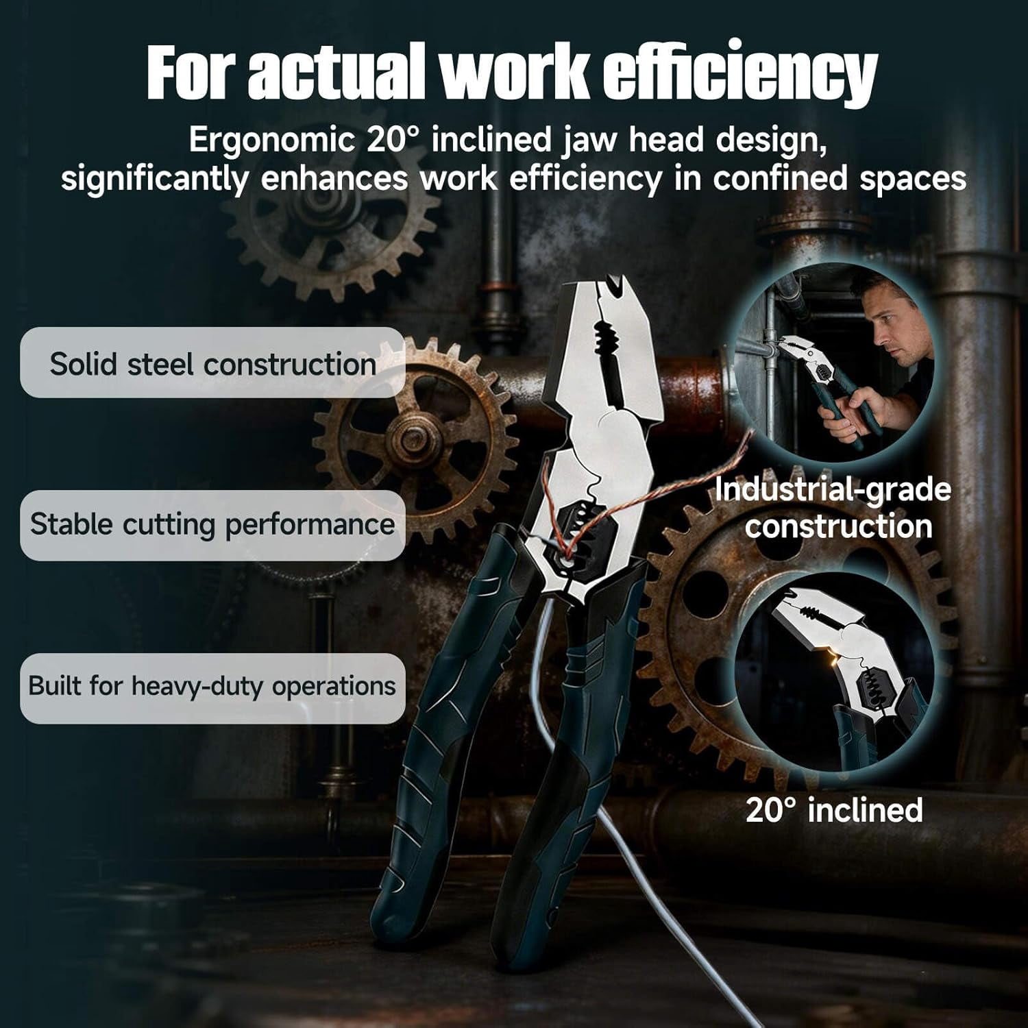 Industrial-Grade Multi-function Cutting Pliers, High-Leverage 8-in-1 Pliers with Nail Puller, Heavy-Duty Wire Cutters & Wire Stripper for Electrician Tools, Lineman, Ironworker & Hand Tools