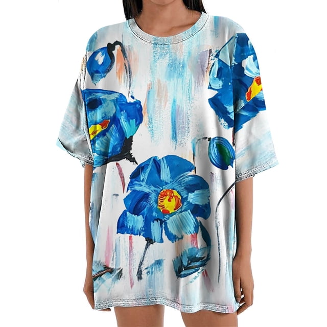 Blusa informal de manga corta con estampado de flores y mangas cortas para mujer Fridja gope3005