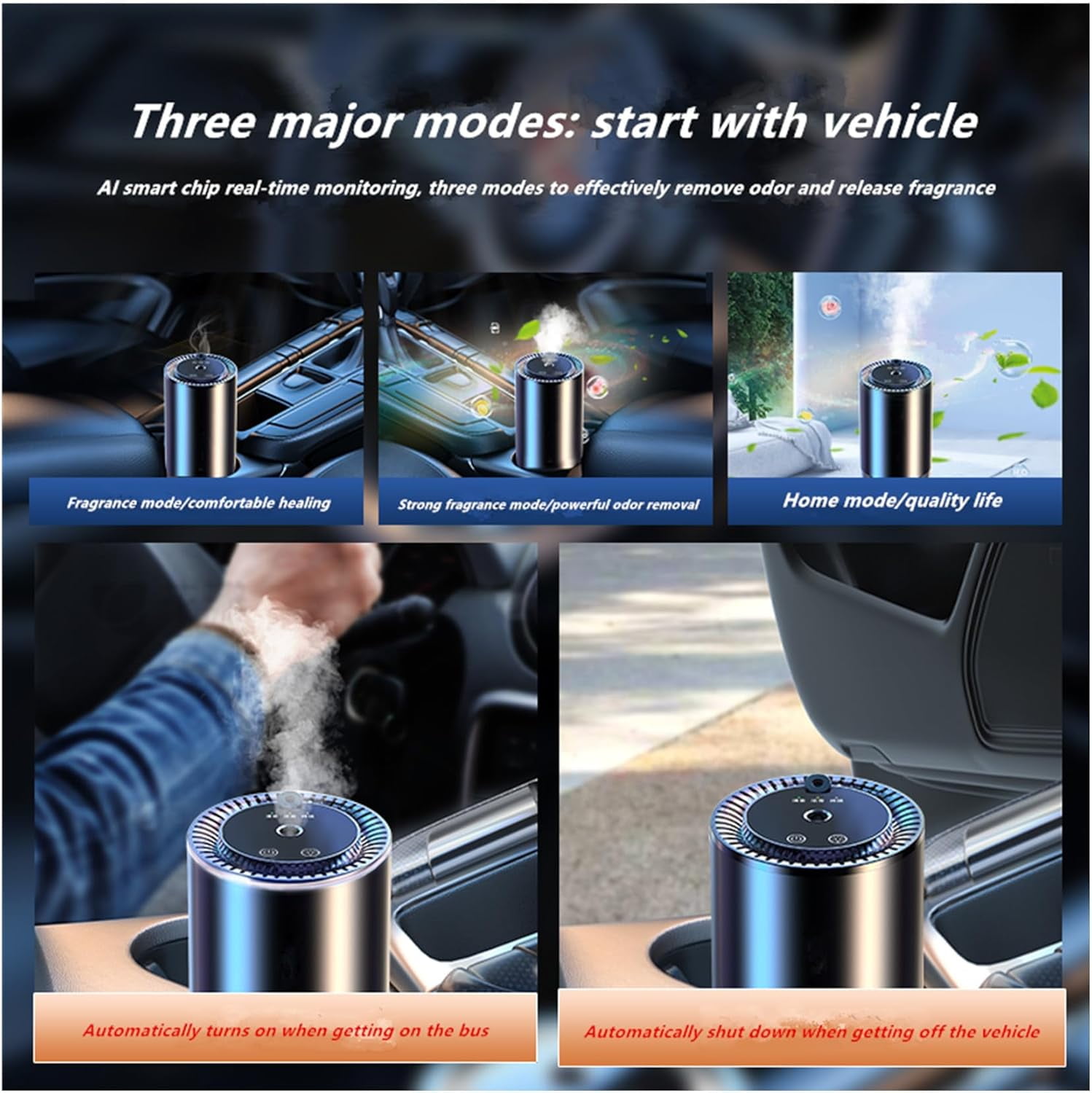 Car Diffuser,Smart Car Air Freshener, Essential Oils Atomizer,Mini Humidifier,Car Diffuser with Star Projector and Flame Ambient Mood Light,3 Mode Adjustable Auto On/Off