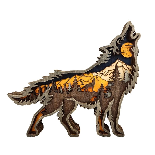Decoración De Lobo Marrón De Madera, Animal De Bosque Multiusos, Exquisita Decoración Artesanal De Lobo Para El Hogar Para Sala De Estar, Dormitorio Y Oficina Serendint HA014117-00