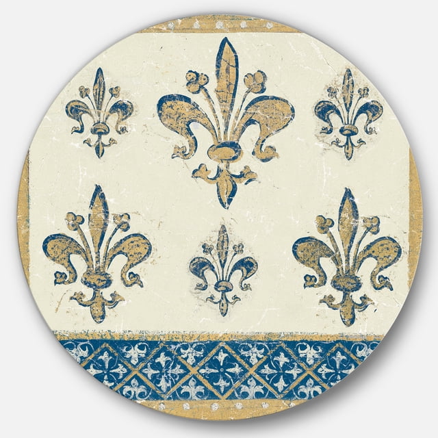 Designart 'Fleur de Lis Gold Pattern' Glam Metal Circle Wall Art