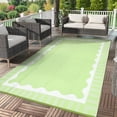 thumbnail image 2 of Hasoo 9' x 12' Light Green Outdoor Rug for Patio Decor Waterproof Plastic Straw Modern Geometric Scalloped Bordered Pattern Carpet PP Tube Woven Portable Camping Mat for Picnic Balcony, 2 of 6