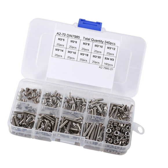 Nuts, 340pcs M3 Pan Head Screws and Nuts Assortment Kit, 304 Stainless Steel Machine Screws Set with Storage Case, Machine Screws