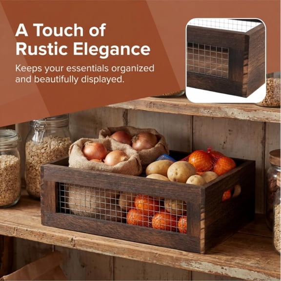 2 Pcs Rustic Nesting Storage Boxes, Wood Organizer Crate Baskets With Handles