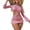 Pink, variant on Umfun Chic Three-Piece Mesh Sheer Cover-Up Bikini Set with Gold Ring Cutout - Long Sleeve Beachwear for Vacation & Poolside Fashion