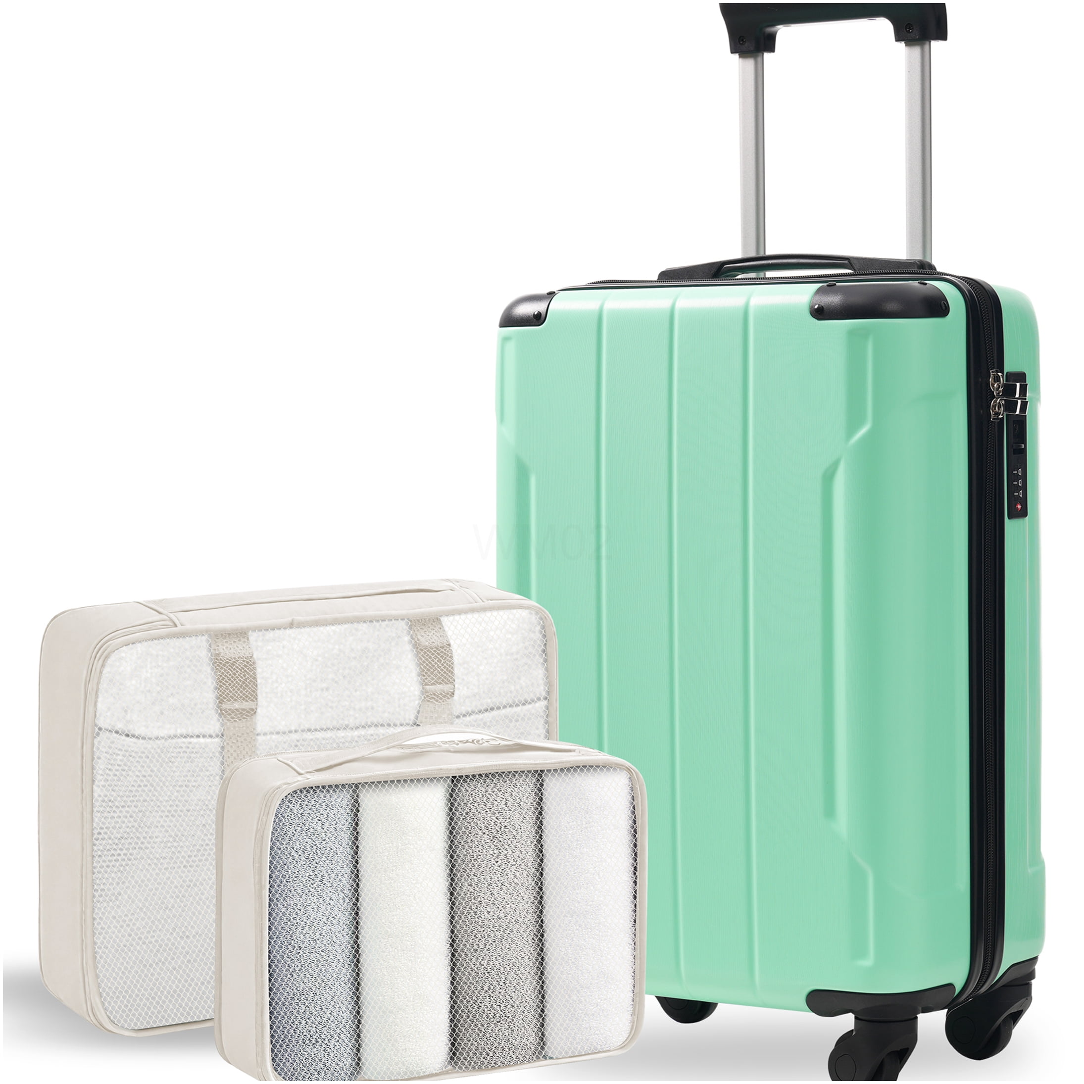 20 Inch Habshell Carry On Suitcase with Spinner Wheels, TSA Lock & Packing Cubes, Lightweight Durable ABS Luggage in Creamy Green