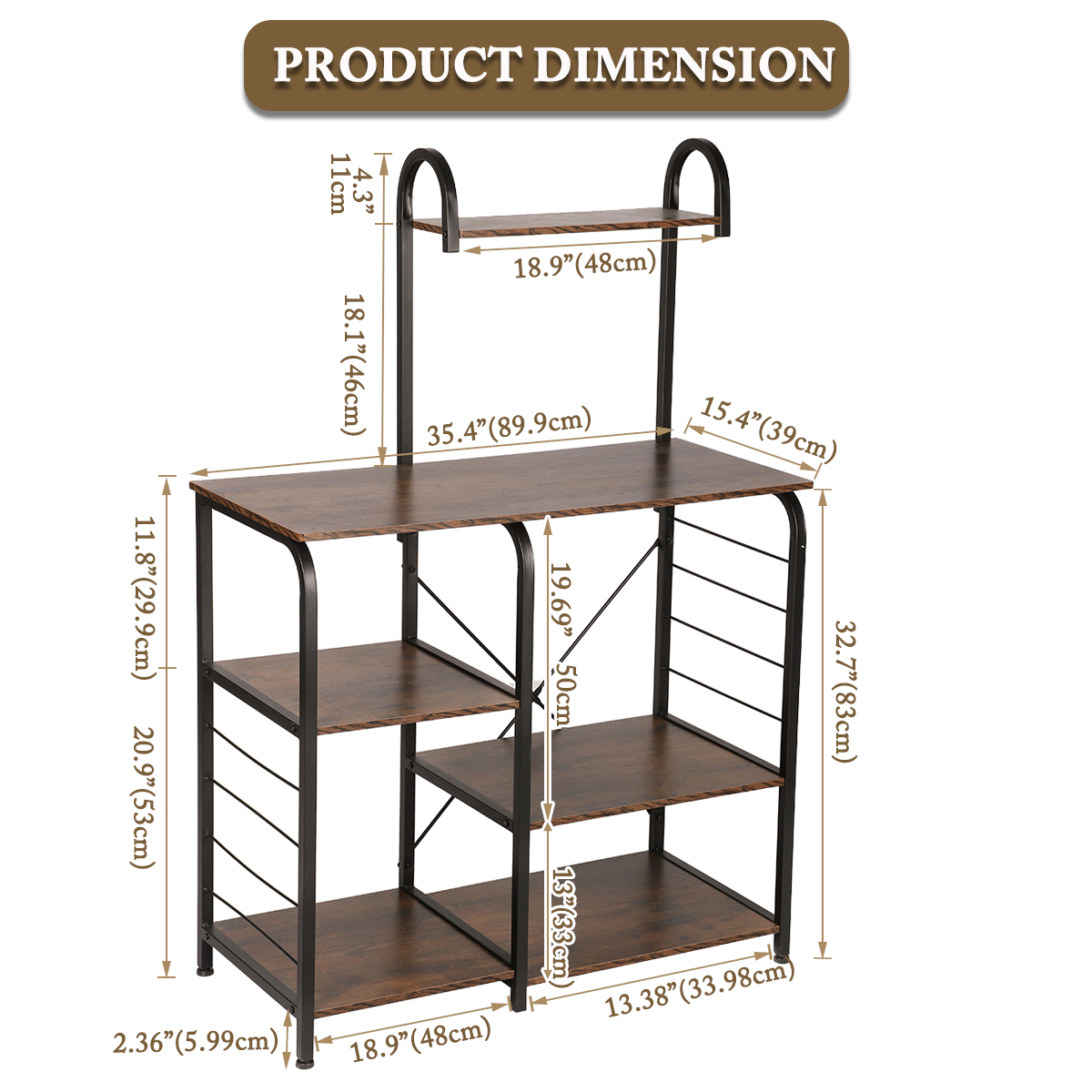 Dinaza Kitchen Bakers Rack Microwave Stand with storage Coffee Bar with Wire Basket Kitchen Organizer Shelf for Spices Utensils Foods Rustic Brown