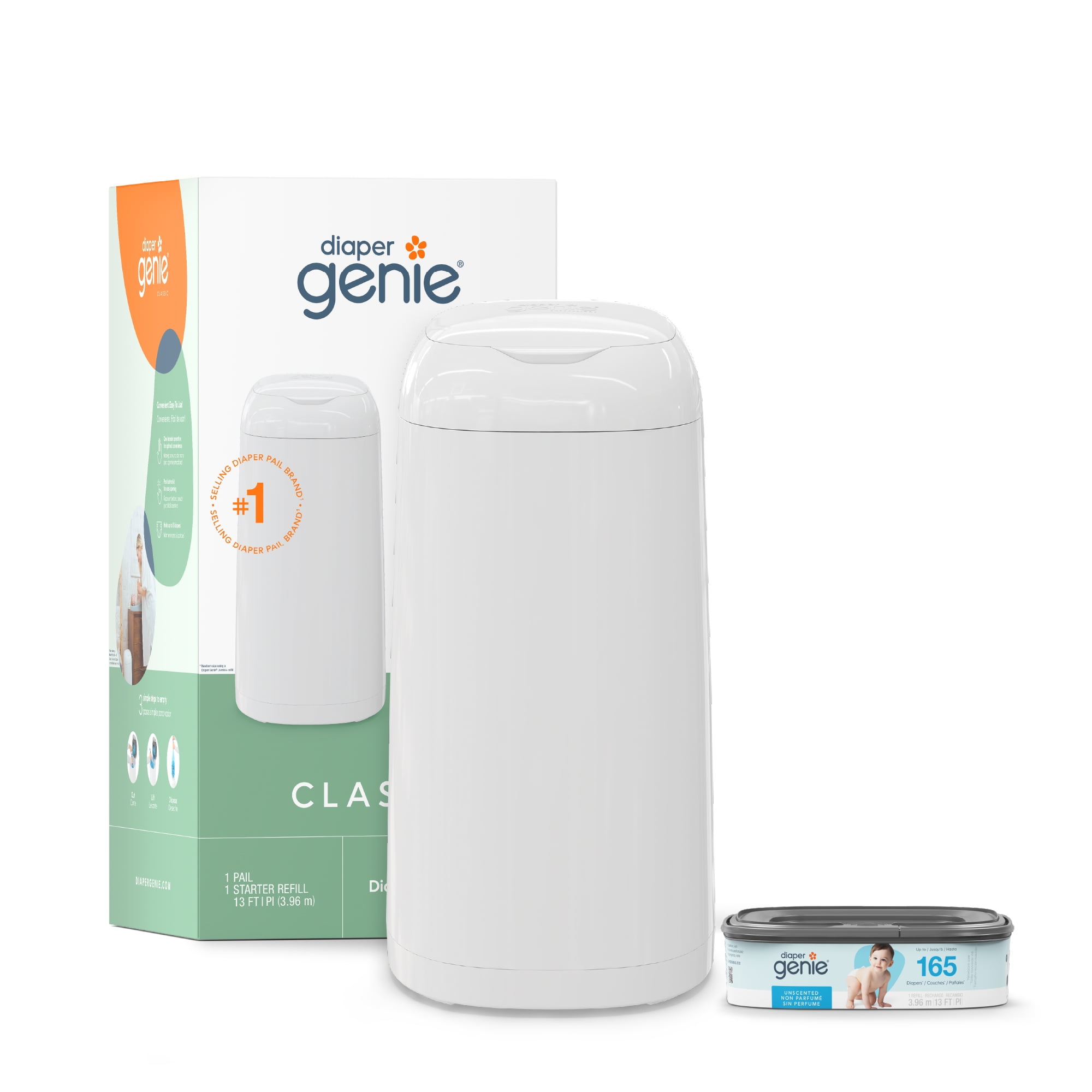 Diaper Genie Signature – Poubelle à Couches Avec Recharge Easy Roll (48 Sacs) | Contrôle Des Odeurs, Pédale Mains Libres - 6