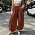 thumbnail image 4 of HappyYEE Women’s Baggy Balloon Pants Elastic Waist Wide Leg Joggers with Pockets Loose Fits Cuffed Ankle Lightweight Travel Trousers S, 4 of 7