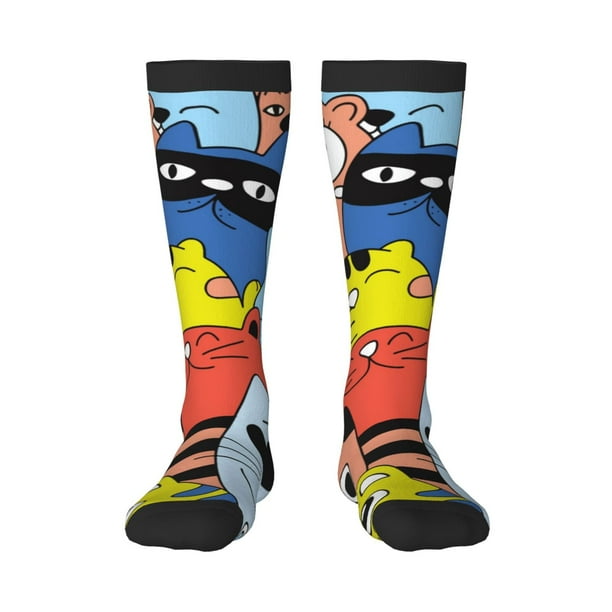 Fotbe Funny Cats Calcetas Divertidas Estampadas para Hombre y Mujer, Calcetas de Algodón hasta la Rodilla para Caminar, Correr, Enfermería y Embarazo