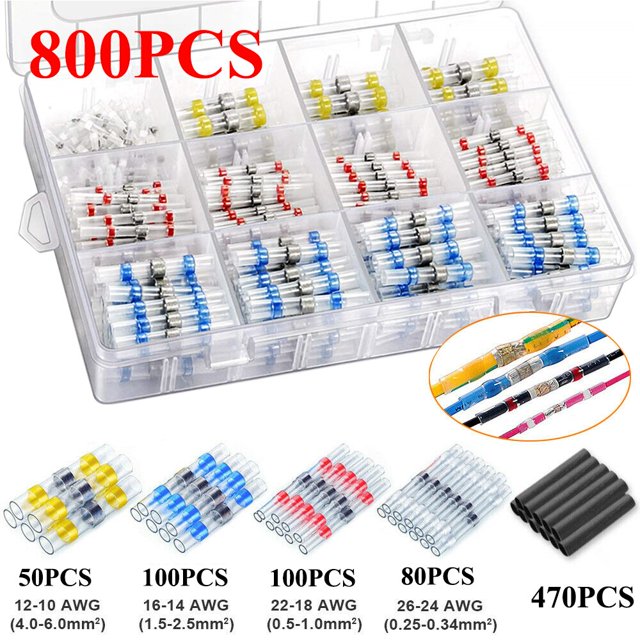 Conector termorretráctil 800/400/200 Uds., conectores de cable de sellado de soldadura y conectores de crimpado a tope termorretráctil terminales de cable eléctrico Tan Jianjun unisex