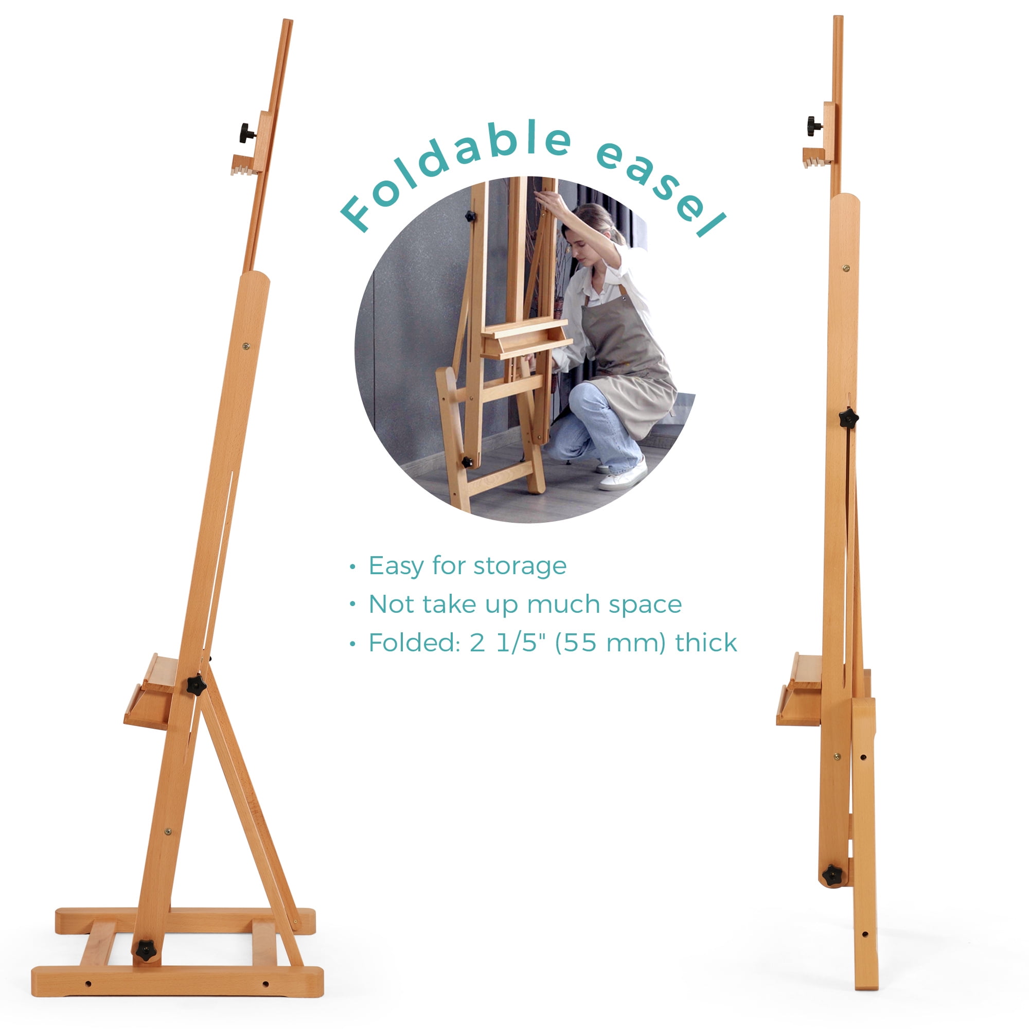 VISWIN Medium H-Frame Easel 67" to 95"H, Hold Canvas Up to 49"-Natural