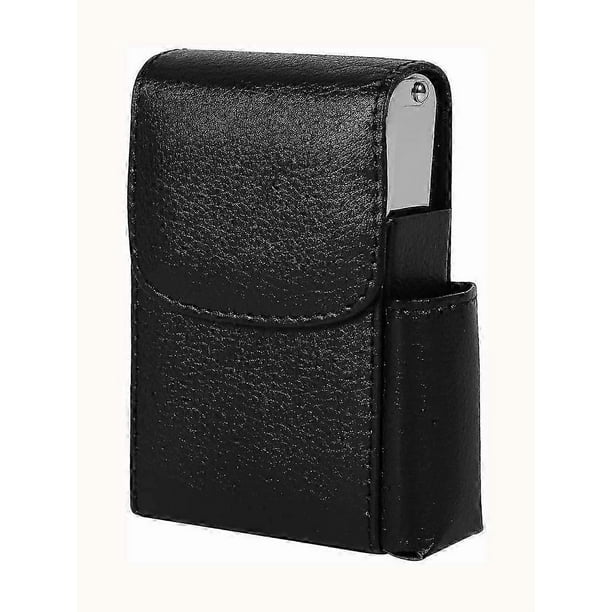 Cigarette case leather with lighter holder, cigarettes box cigarette box (black)