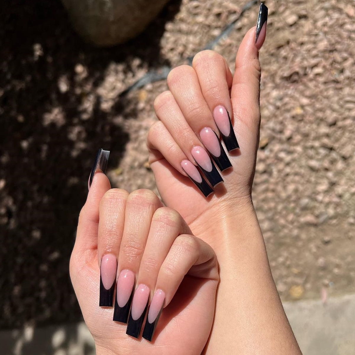 Kisor French Tip Press on Nails Long Fake Nails Black Nails for Women