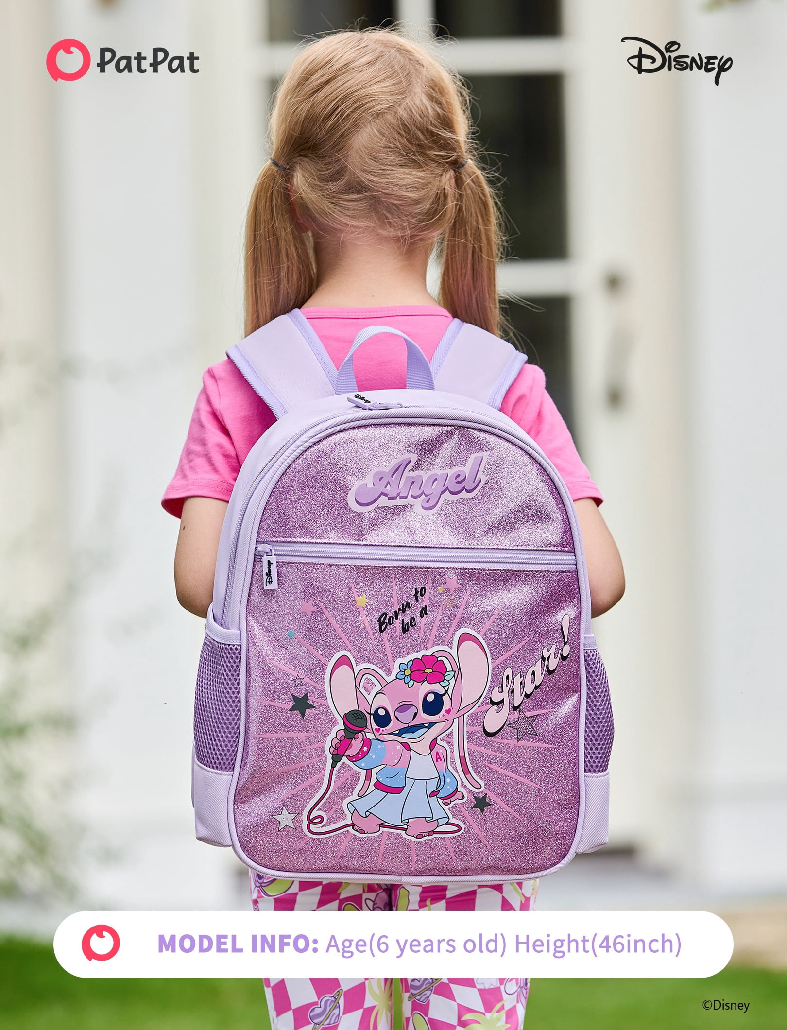 Disney Stitch Angel Girls Cute Backpack Water Resistant Toddler Backpack School Kids Elementary Bookbag