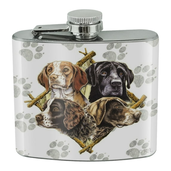 Dog Diamond Hunting Breeds Stainless Steel 5oz Hip Drink Kidney Flask