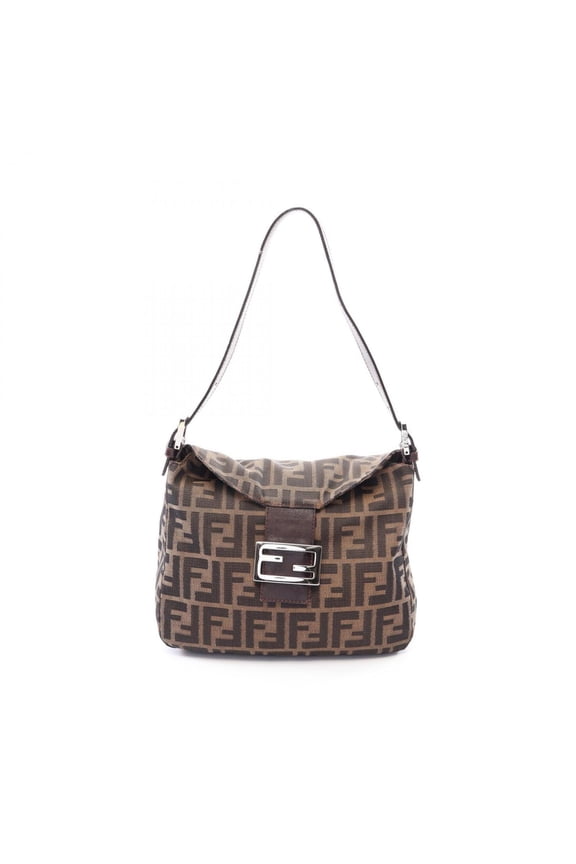 Pre-Owned Fendi Zucca Shoulder Bag/Handbag, Canvas and Leather, Women's, Brown
