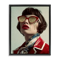 Stupell Industries Retro Woman with Glam Tears People Painting Black Floater Framed Canvas Art Print Wall Art, 17 x 21