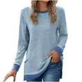 thumbnail image 2 of Summer Savings 2024! TAGOLD Womens 3/4 Long Sleeve Summer Tops, Women's Round Neck Color Matching Pocket Long Sleeve Pullover Top Loose Casual T-Shirt Long Sleeve Round Neck Top/Shirt, 2 of 4