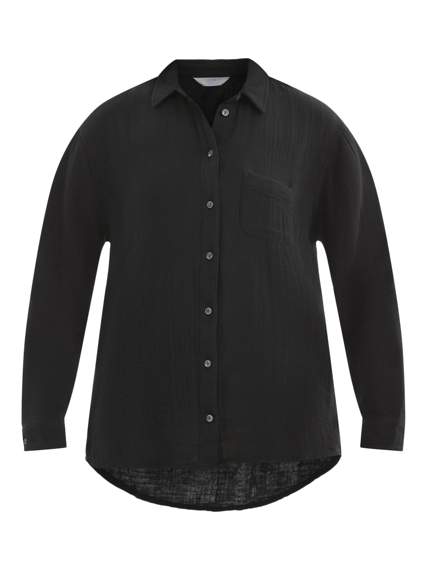 Time and Tru Women's Double Cloth Cotton Shirt with Long Sleeves, Sizes XS-XXXL