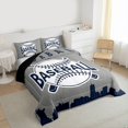 thumbnail image 3 of Homewish Baseball Print Kids Full Size Comforter Sets, Cartoon Ball Game Bedding Comforter Set, Modern Sports Theme Reversible Bedding Sets, Grey Navy Lightweight Room Decor, 3pcs, 3 of 8