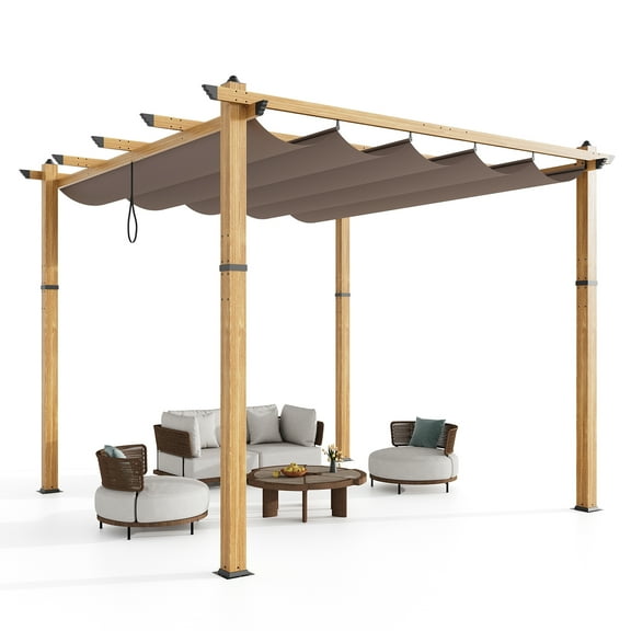 10*10FT Modern Aluminum Pergola with Retractable Waterproof Canopy – Heavy-Duty Outdoor Patio Gazebo, Weather-Resistant Sun Shade Shelter for Garden, Backyard & Deck