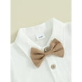 thumbnail image 6 of Suealasg Infant Baby Boy Gentleman Suit Outfit Short Sleeve Romper with Bow Tie+ Suspender Shorts 2 Piece Newborn Toddler Easter Formal Clothes Set, 6 of 9