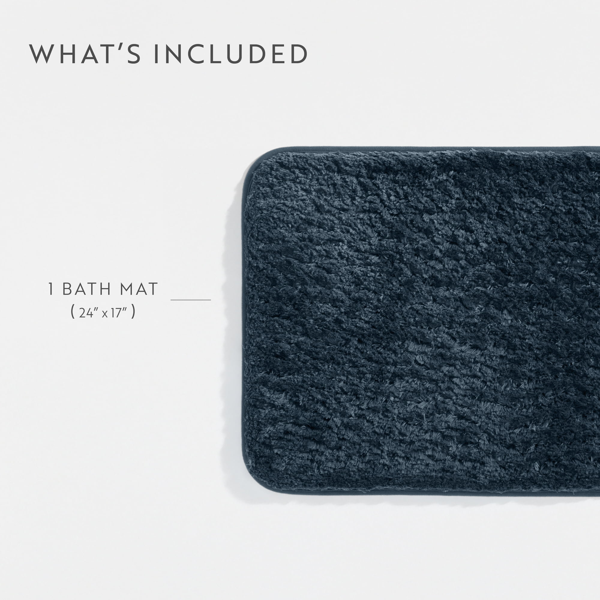 Plush Absorbent Bath Mat Rug with Anti-Skid Rubber Backing, 24 x 17, Navy, by Noble Linens
