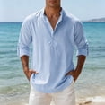 thumbnail image 3 of Men's Linen Blend Henley Shirt Long Sleeve Casual Button Down Shirts Lightweight Breathable Summer Beach Tops, 3 of 5