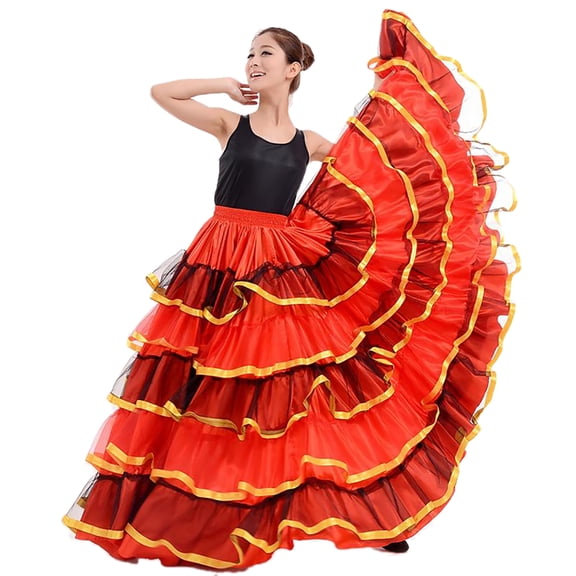 Women'S Paso Doble Belly Dance Dance Practice Skirt Drama Flamenco Gypsy Dancewear With Ribbon